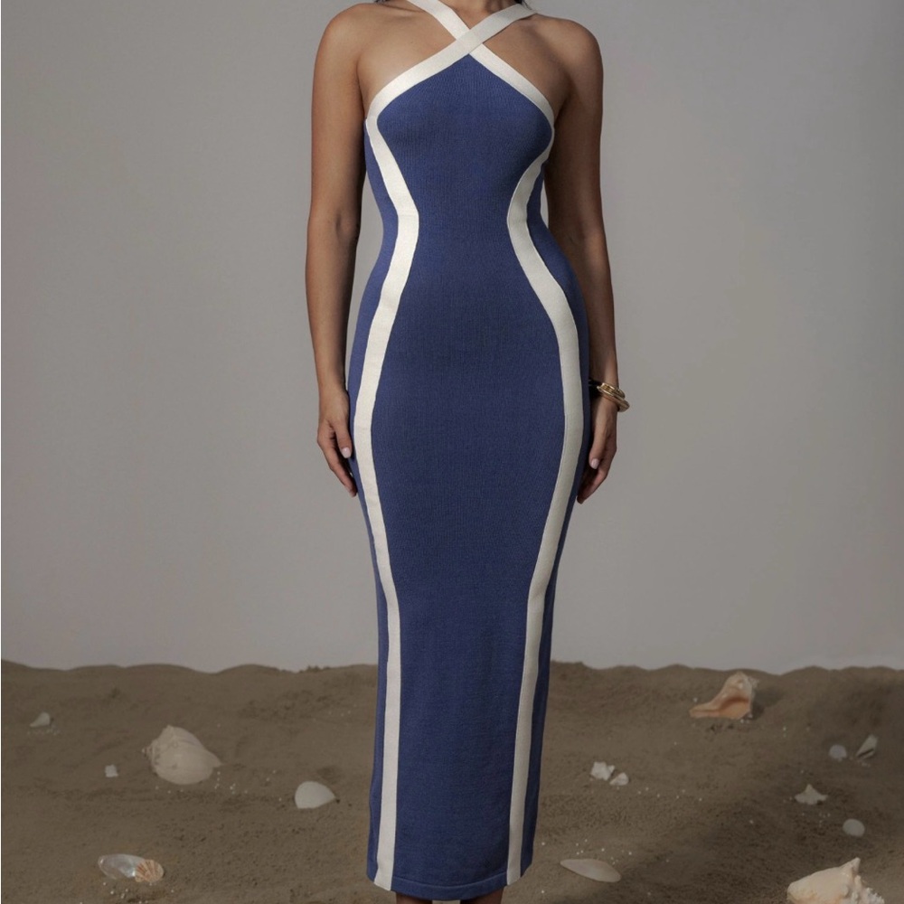JLUXLABEL Navy and Cream Maxi Dress